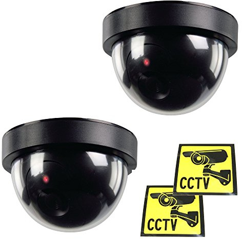 Ex-Pro Black Dummy/Fake CCTV Security Dome Camera With built-in Flashing LED [2 PACK]