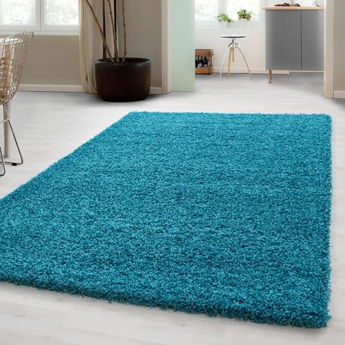 Carpetsale24 Shaggy Hochflor Teppich 60x110 cm Türkis weich flauschig modern einfarbig Für Flur oder kleine Räume für Wohnzimmer Schlafzimmer Flur