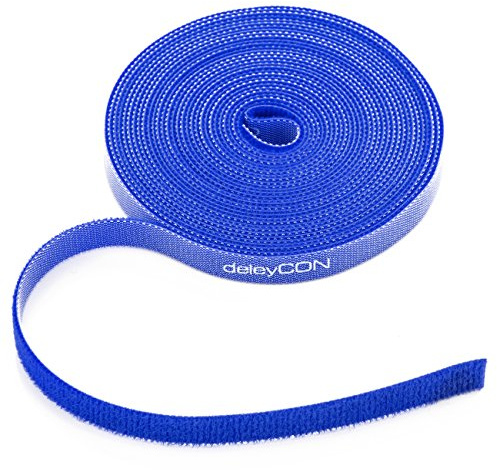 deleyCON 5m Klett Kabelbinder Klettbandrolle 10mm zuschneidbar - Blau | Pflanzenbinder, Klettband, Kabelmanagement, Kabelorganizer, Klettkabelbinder, Klettverschluss, 10mm breit