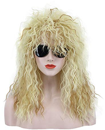 Karlery 70er 80er Jahre Metall Rocker Meeräsche Perücke Damen Lange | Lockige Braun und Blond Perücke für Kostüm Anime Halloween Party