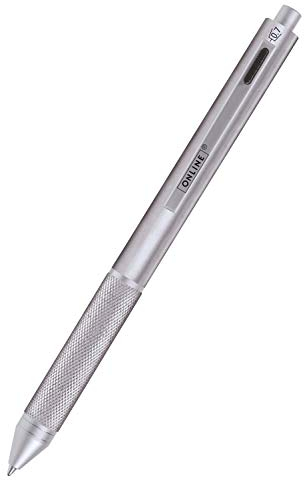 Online Multipen 4-in-1 | Kugelschreiber & Bleistift | Multifunktionsstift Metall I vier Minen | 3 Kugelschreiber-Minen in blau, schwarz und rot, Druckbleistift-Mine | inkl. Radiergummi, Farbe silber