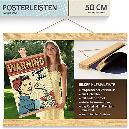 charlique® magnetische Posterleiste aus Holz 50 cm – Premium Posterschiene zum schnellen Bilder Wechsel – die Original Magnet Bilderleiste aus Eiche natur