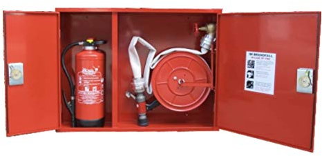 MBS-FIRE® Wandhydrant Typ F DIN 14461-6 Flachschlauch mit Feuerlöscherkasten C-Schlauch, Rot, Wandhalterung, 990 x 740 x 220 mm (B x H x T), Signalrot RAL 3001, Plombierbare Klapp-Drehgriffe
