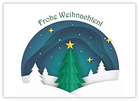 4 Stück Klassische Weihnachtskarte mit Winter Landschaft in Paper Cut Optik • Weihnachtsgrußkarten Set inkl Umschläge zu Neujahr, Silvester für Familie, Freunde, Kollegen aus der Firma