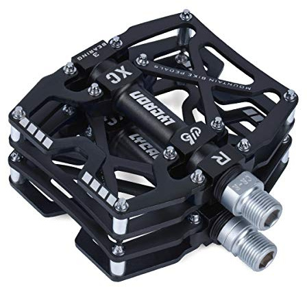 LYCAON Pedali per Bicicletta, Pedale per Bici Antiscivolo in Lega di Alluminio CNC 3 Pedali Cuscinetti per BMX MTB 9/16 Pollici (nero)