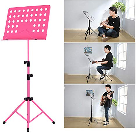 Standing Telescopic Sheet Music Stand Holder, Foldable Music Stand Laptop Stand Holder Adjustable Book Stand Shelf Tablet Stand Projector Stand Portable Podium Stand (pink)
