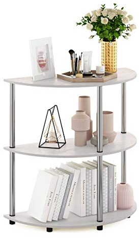 Furinno FRANS Konsolentisch, dreistufiger, Halbrunder Sofatisch mit Ablagefach, werkzeuglose Montage, schmaler Beistelltisch mit Edelstahlrohren, für Wohnzimmer, Eingangsbereich, Weißeiche