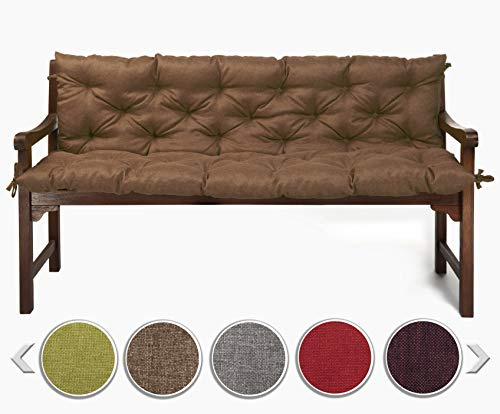 sunnypillow Bankauflage für Gartenbank Outdoor - Sitzkissen und Rückenkissen für Bank 200 x 40 x 40 cm - Polsterauflage für Hollywoodschaukel, Gartenschaukelkissen - Gartenkissen, Bankkissen Braun