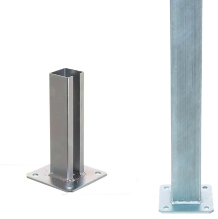 Aqbau® Pfostenträger 50×50 mm Silber – Bodenplatte Aufschraubhülse für Doppelstabmattenzaun – feuerverzinkter Stahl für Zaunpfosten, Sichtschutz, Gartenzaun, Universelle Zaunpfosten Befestigung