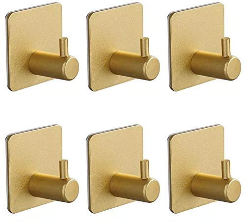 XUANHEY Handtuchhalter ohne Bohren, Haken selbstklebend Golden Türhaken Kleiderhaken Wandhaken aus Space Aluminum, Wasserdicht, Rostfrei, Super Tragfähigkeit für Bad und Schlafzimmer (Golden 6 Stück)