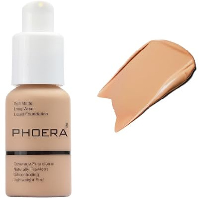 PHOERA Foundation,Soft Matte Full Coverage Liquid Foundation,Makeup Brighten Highlighting,Matte Oil Control Facial Concealer Foundation for Women Girls (104 Buff Beige)