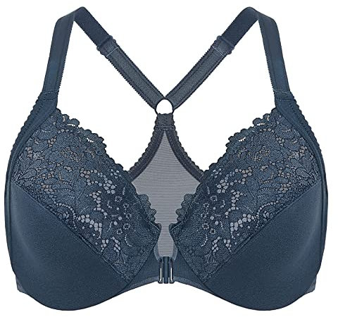 Delimira Women's Front Fastening Bra Racer Back Lace Plus Size Non Padded Underwired Sargasso 38E