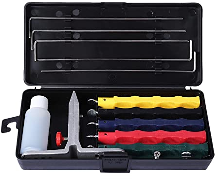 Sharpening Stone Kit, Fix-Angle Knife Sharpener Set with 5 Whetstones, Professional Knife Sharpening System Kit for Kitchen and Home