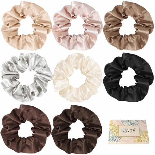 Kavya Hårsnoddar scrunchies set satin hårband flerfärgat hårband silke mjukt och smidigt hår scrunchies hårsmycke present för kvinnor – 8 st
