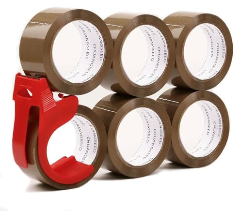 CHUANGSEED Lot de 6 rouleaux Ruban adhésif marron pour l'emballage de cartons, Ruban d'emballage brun 48mmX66m,la réparation de conduites d’eau, le ruban ménager demenagement,brown packing tape