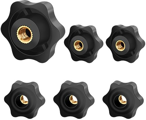 Jeboler Tuerca con mango de estrella M6, 6 unidades, 32 mm de diámetro exterior, rosca interior de latón para máquinas y equipos