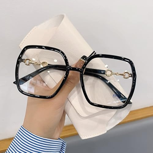 NOVESIXTDAT Lunettes de Lecture surdimensionnées for Femme, Miroir Plat Extra Large, Lecteur carré bloquant la lumière Bleue, Lunettes Anti-éblouissement (Color : Black, Size : +3.00)