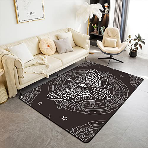 Loussiesd Mottenschadel Teppich 150x200cm Boho Gothic Tier Wohnzimmer Teppich Bodenmattes Ultra dick Weich Skeleton Mattes für Küche und Balkon Wetterfest Dekor Outdoor Teppich