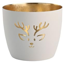 Giftcompany Windlicht Madras Rentier Eisen Höhe 8,5 cm weiß Gold