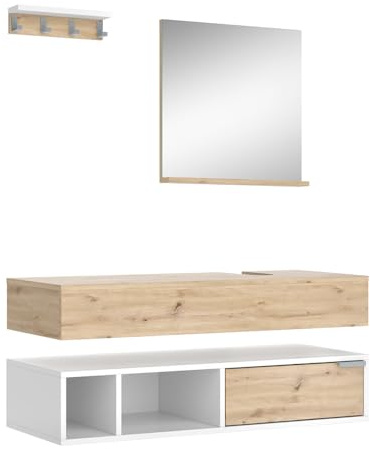 Vicco Conjunto de Muebles de baño Henri, Blanco, 100 cm, Compuesto por Mueble bajo Lavabo, Armario con Espejo y Armario Mediano