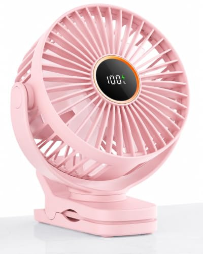 TUNISE Ventilateur à Pince USB Silencieux, 3 Vitesses, Batterie 2000 mAh, Portable pour Bureau, Poussette, Chambre et Camping,Rose