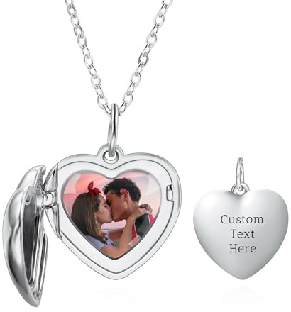 OTXIXTO Personalisierte Herz Medaillon Halskette mit Bild Innen Individuell Foto/Text/Anfangs Herz Medaillon Anhänger Halskette 925 Silber Herz Medaillon Charm Halsketten für Frauen Freundin Mutter