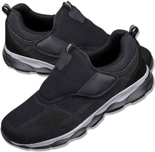 AEHO Mujer Deportivas Ancho Especial Hombre sin Cordones Pie Diabetico Zapatillas Diabeticos Hombre Zapatos Ancho Especial para Pies Hinchados Zapatillas Hombre Casual,Negro,43/265mm
