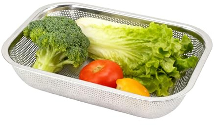 Tissting Sieb Edelstahl Küchensieb 37cm Nudelsieb Rechteckig | Mikroperforiertes Abtropfsieb Seiher zum Ablaufen Spülen, Abflusskorb für Gemüse Nudeln Obst Reis