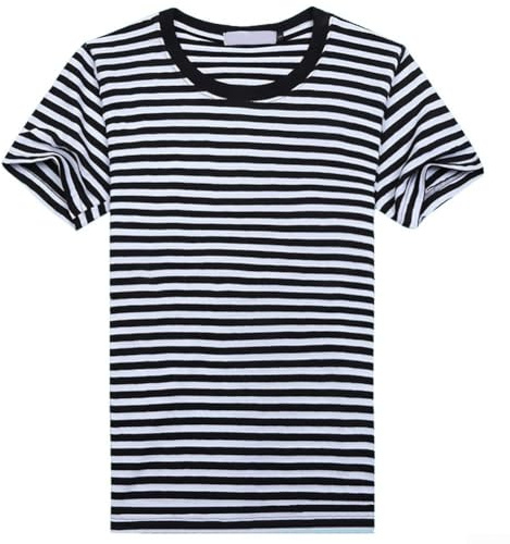 Camiseta de manga corta para hombre, diseño de rayas, color azul marino y blanco, cuello redondo (talla M, negro)