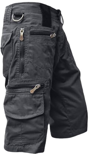 KONG JIMFAN Cargohose Herren Kurz Hose Knielang Shorts Stretch Arbeitsshorts mit Mehreren Reißverschluss Taschen Sommer Männer Freizeit Shorts Baggy Radlerhose Sporthose Outdoor Fahrradhose Wanderhose