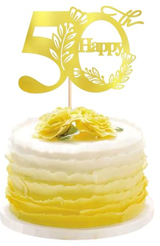 Blumomon 1Pcs 50th Happy Birthday Cake Topper Happy 50 Cake Topper Cheers to 50 Cake Decoration 50th Birthday Party Decoration 50th Anniversary Cake Decoration（Gold）