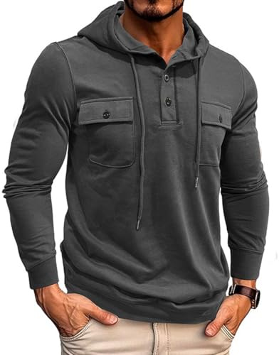 RQPYQF Felpa Uomo con Cappuccio Maglietta a Manica Lunghe con Cappuccio Pullover Leggera Maglia da Uomo Casual CS43 (Grigio Scuro, M)
