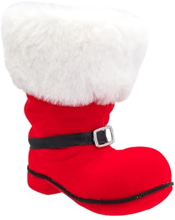 Idena 30539 - Stivale da Babbo Natale di Circa 16 x 11 x 18 cm, Stivale Natalizio Rosso Floccato con Fibbia e Bordo in Pelliccia, Come Decorazione Natalizia o Confezione Regalo