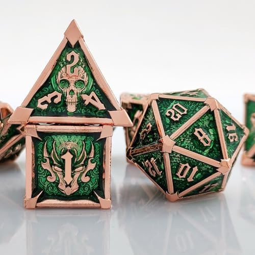 ORUZA 7 Stück DND Metall Würfel Set Polyedrische Würfel Set D&D, Rot-Kupfer Metall Spielwürfel für Dungeons und Dragons RPG MTG TTRPG Pathfinder Rollenspiele Tischspiele Würfel