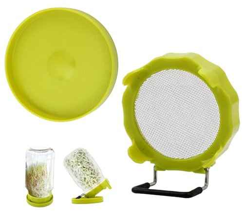 Sprouting Lid, Stainless Steel Mesh Screen Strainer Lids Sprouts Growing Germination Kit with Draining Stand and Tray for Wide Mouth Mason Jars, Grow Bean Sprouts, Alfalfa, Broccoli Seeds