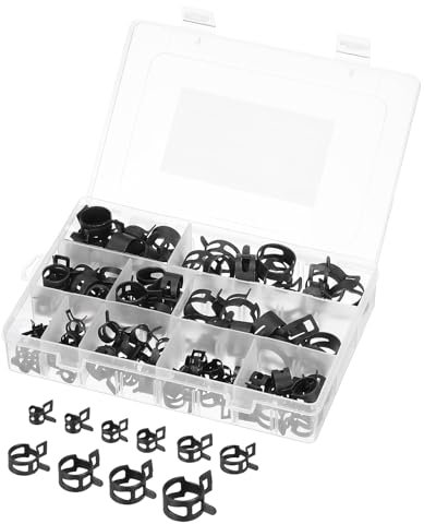 sourcing map 100 Pcs Fuel Line Clamps Spring Band Hose Clamps, 10 Size 6-22mm Silicone Air Tube Vacuum Hose Water Pipe Low Pressure Clamps Assortment Kit, Black