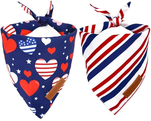 Realeaf 4th of July Dog Bandanas 2 Pack, Reversible American Flag Pet Scarf for Boy and Girl, Premium Durable Fabric, Patriotic Bandana for Medium and Large Dogs (Large)