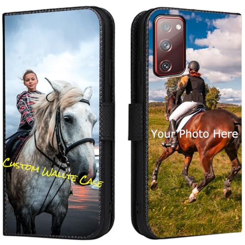 FortiCase Personalisierte Hülle für Samsung Galaxy S20 FE,Flip Leder Hülle Kartenfach Standfunktion Case,mit Eigenem Foto Bild Text Personalisiert Handyhülle - Black-LN4