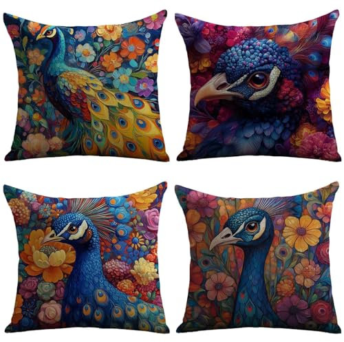 Cuscini Esterno Colorato Federe Cuscini Divano 70x70cm Cuscino Divano Pavone Velluto Copricuscini Decorativi Doppia Faccia Stampa Fodera per Cuscino per Sedia Camera Arredo Esterni Giardino JL-363