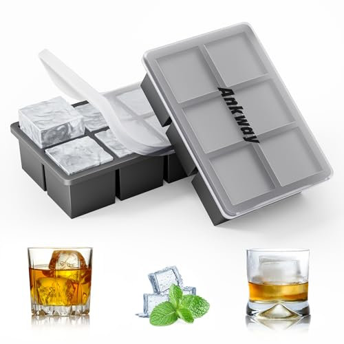 Ankway 2 Piezas Cubiteras para Hielo con Tapa, Moldes de Cubitos Hielo Silicona Sin BPA, Fácil Quitar Apilables Antiderrames para Alimentos para Bebés, Whisky, Cócteles