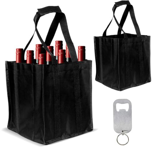 Eclove Sac à Bouteilles 9 Compartiments avec Décapsuleur, 2 pièces Tissus Non Tissés Sac Bouteille vin Pliable Réutilisables avec Poignées, la Bière et Le Champagne