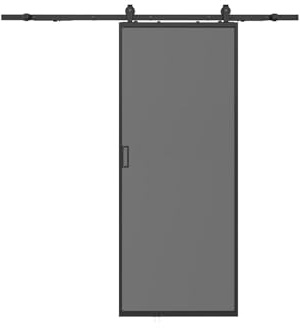 Vente-unique - Porte coulissante avec systéme en applique - aluminium et verre trempé fumé dépoli - H205 x L63 cm - LINCI II