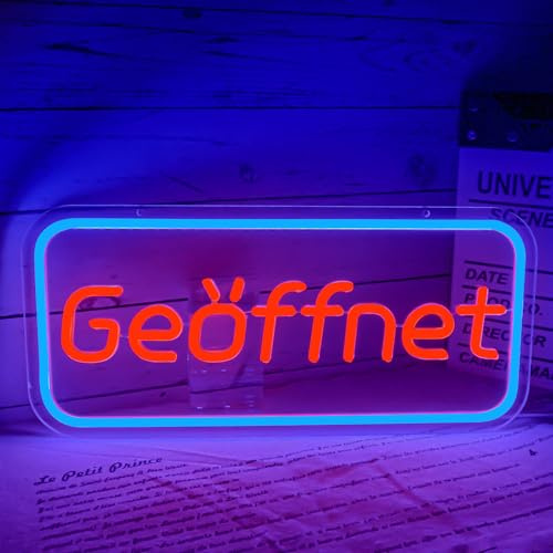 Flixyticy Geöffnet Neon LED Schild für Wanddekoration | Blau und Rot Neonlinien Schriftzug; Perfekte für Modegeschäft,Buchhandlung,Cafeteria,Supermarkt