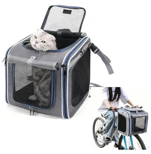 Umwandelbarer Haustier-Fahrradtaschen-Rucksack – Fahrrad-Tragetasche mit Schultergurt, atmungsaktive Netz-Belüftung, abnehmbares, waschbares Pad und Sicherheitsgurt, universelle Halterung für
