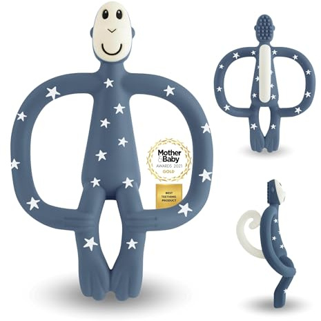 Matchstick Monkey Original Beißring & Gel-Applikator – Silikon-Baby-Beißring, leicht zu greifen, BPA-frei, unterstützt Selbstberuhigung & frühes Zähneputzen, ab 3 Monaten, 10 cm, Kleine Sterne