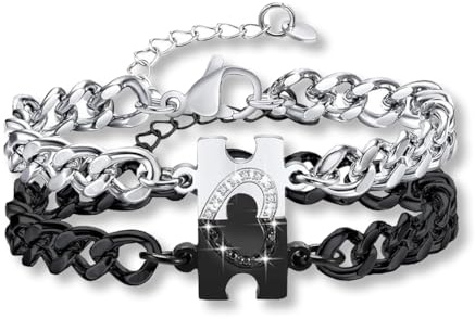 YAZWUR Bracciali Coppia Regalo per Lui e Lei San Valentino Anniversario Fidanzati Gioielli in Acciaio Inossidabile con Ciondolo