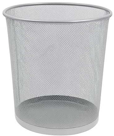Weida Papelera Malla Metálica | Con Malla Transpirable | Base Sólida Y Borde Reforzado | Fácil De Limpiar Y Mantener | Ideal Para Oficina, Hogar Y Estudio (1, Gris, 28-26cm)