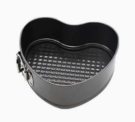 HONYUET Set med 6 fjäderformar liten, 12 cm mini bakform hjärta nonstick kolstål svart med platt botten, kakform liten liten bakform för ostkaka och desserter
