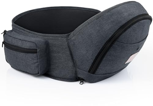 GAGAKU Baby Hüftsitz Ergonomische Babytrage mit Taschen Baby Hüfttrage Leicht Tragehilfe Baby mit Stauraum für Kinder 0-36 Monate Neugeborenes - Dunkelgrau