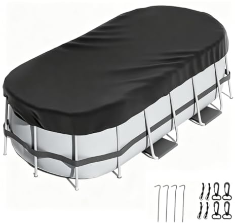 Cubierta Ovalada para Piscinas sobre el Suelo,420D Oxford,Protector Solar Resistente contra el Polvo con Accesorios Lona Piscina para Marco de Metal Ovalado y Piscinas Inflables